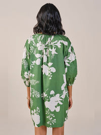 AND Floral Print Puff Sleeve Pure Cotton A-Line Dress