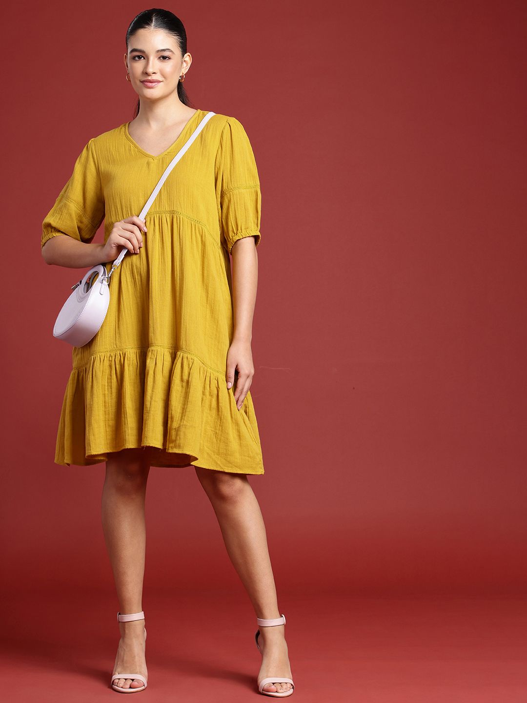 all about you Pure Cotton Puff Sleeve Tiered A-Line Dress