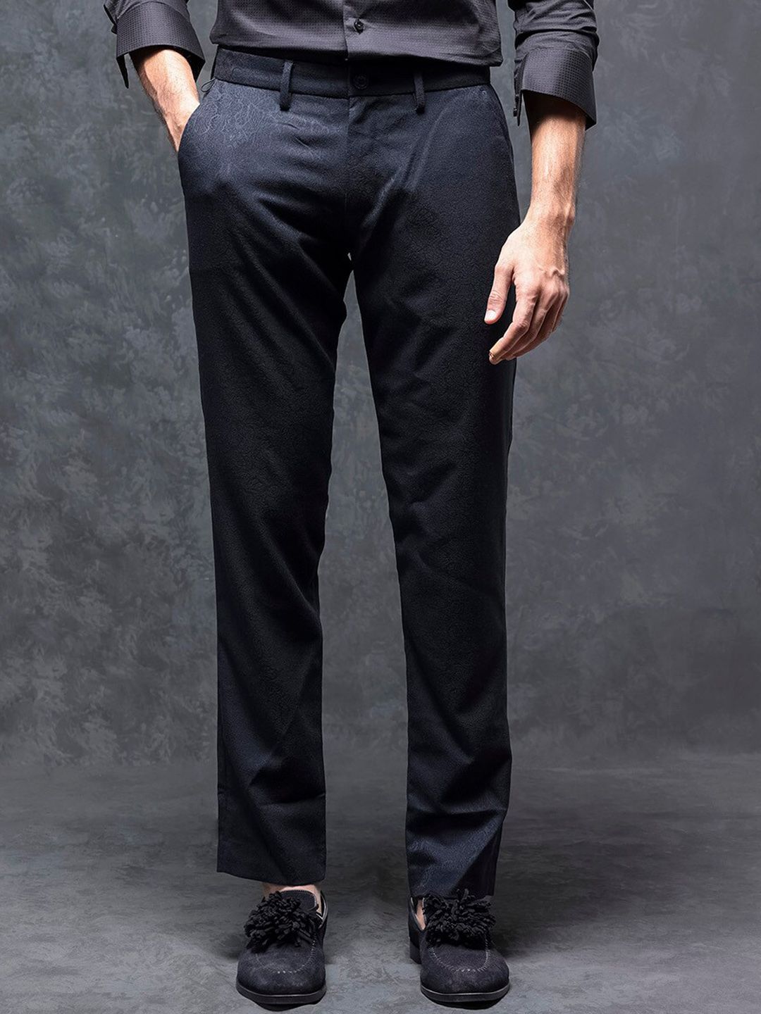 RARE RABBIT Men Seth Mid-Rise Slim Fit Flat-Front Plain Trouser