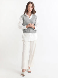 RAREISM Women Grey  Cotton Sweater Vest