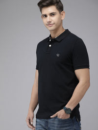THE BEAR HOUSE Men Black Polo Collar Slim Fit T-shirt