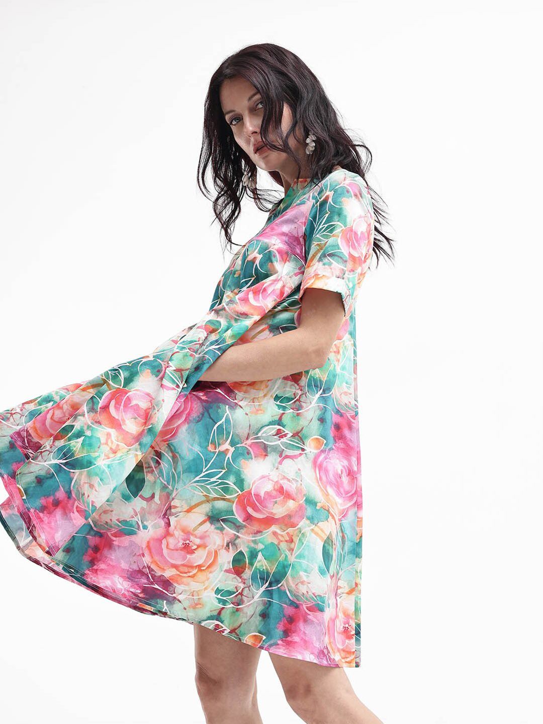 RAREISM Women Floral Print Cotton A-Line Dress