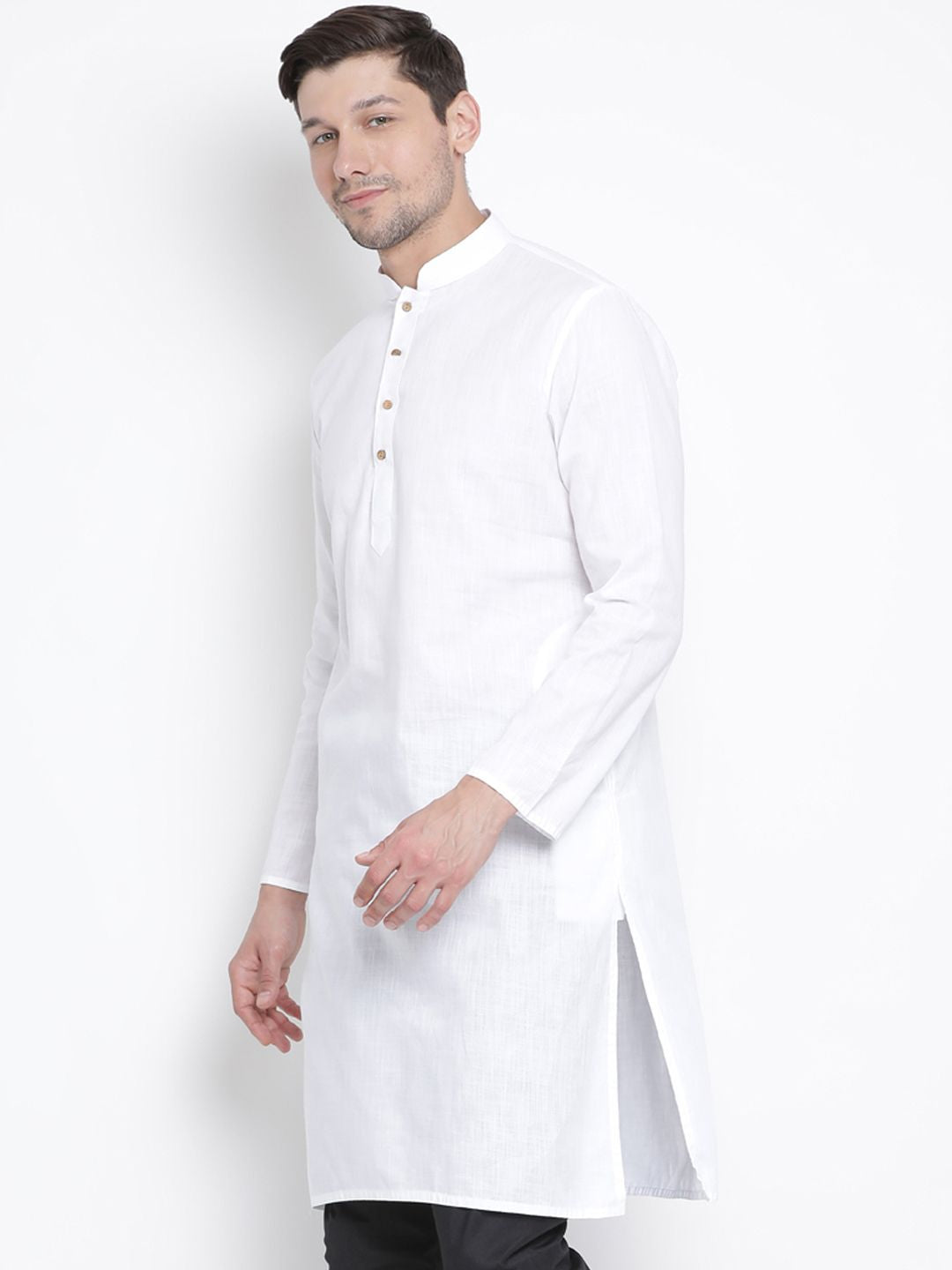 VASTRAMAY Men White Solid Straight Cotton Kurta