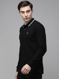 THE BEAR HOUSE Men Black Polo Collar with Tipping Pure Cotton Slim Fit T-shirt