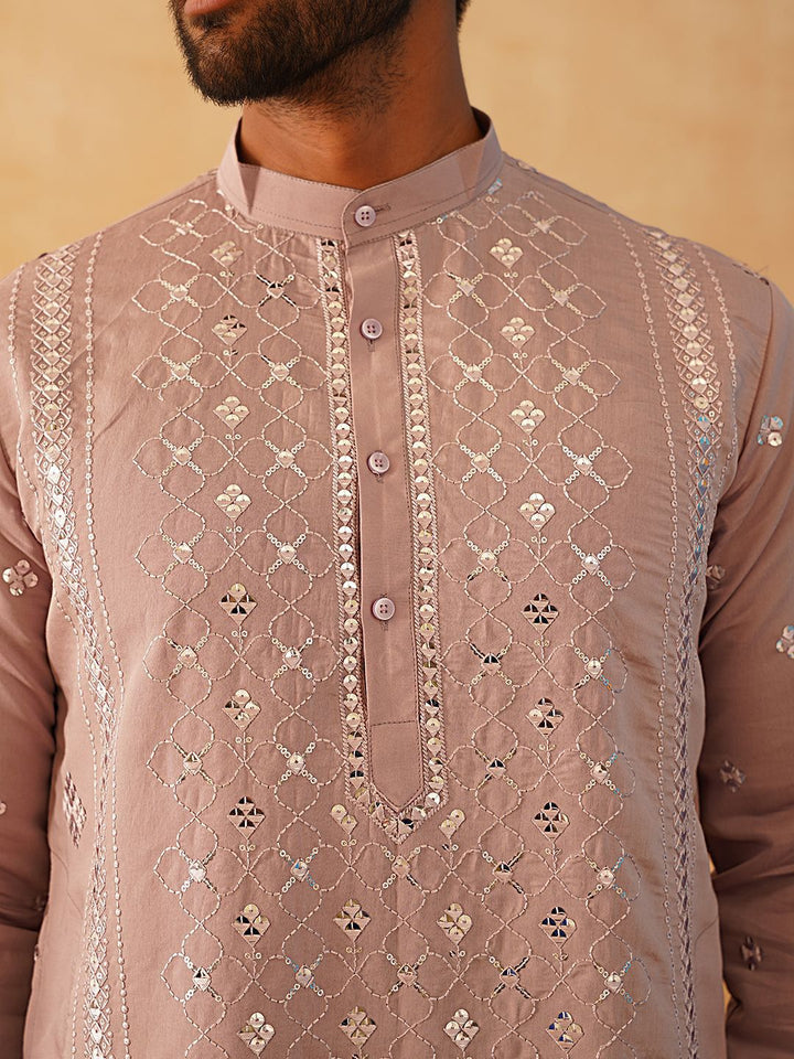 Jompers Ethnic Motifs Embroidered Band Collar Sequinned Straight Kurta