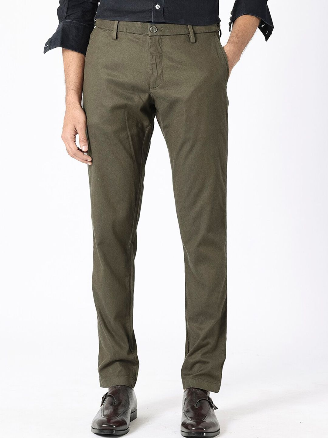 RARE RABBIT Men Cellular Mid-Rise Slim Fit Cotton Trouser