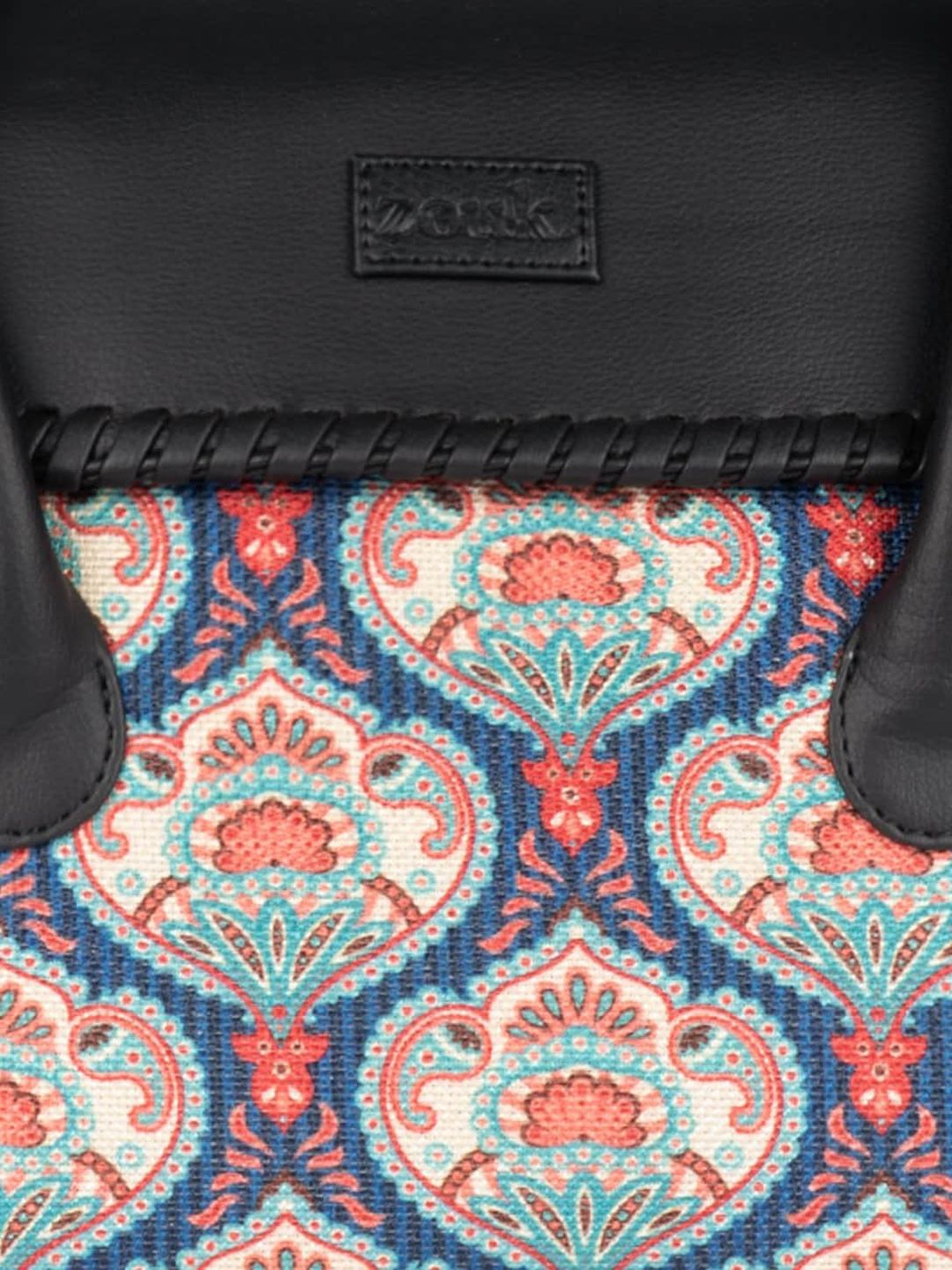 ZOUK Ethnic Motifs Printed Structured Jute Satchel Bag