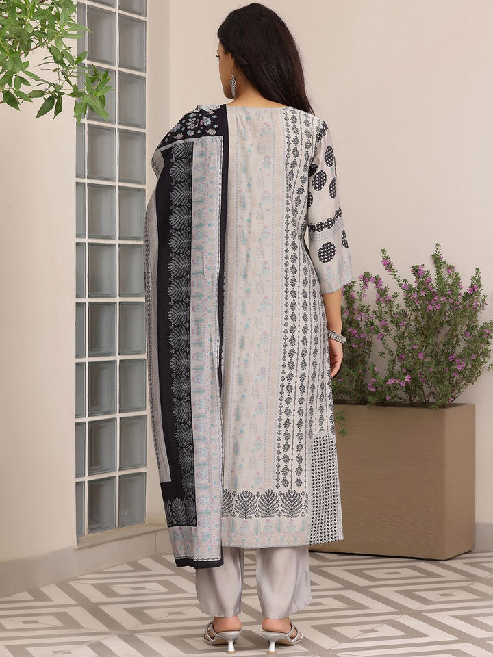Libas Floral Printed Straight Kurta with Trousers & Dupatta