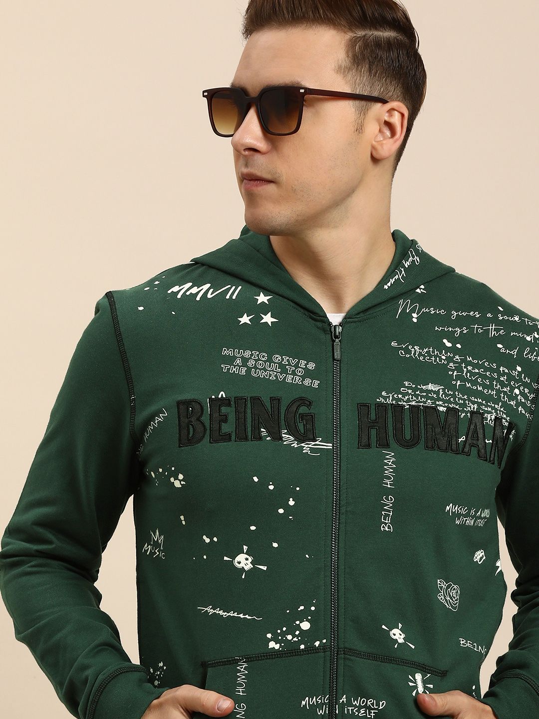 Being Human Men Graphic Printed Hooded Front-Open Sweatshirt
