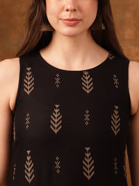 Anouk Black Ethnic Motifs Printed Sleeveless Straight Kurta