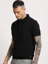 THE BEAR HOUSE Men Solid Regular Fit Cotton Polo Collar T-Shirt