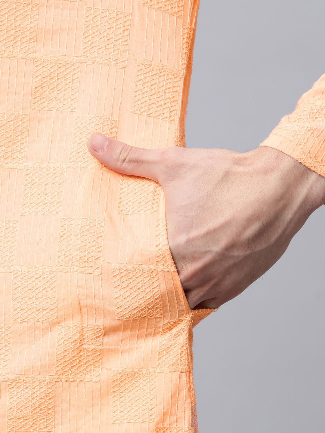 See Designs Men Peach-Coloured Ethnic Motifs Chikankari Embroidered Straight Kurta