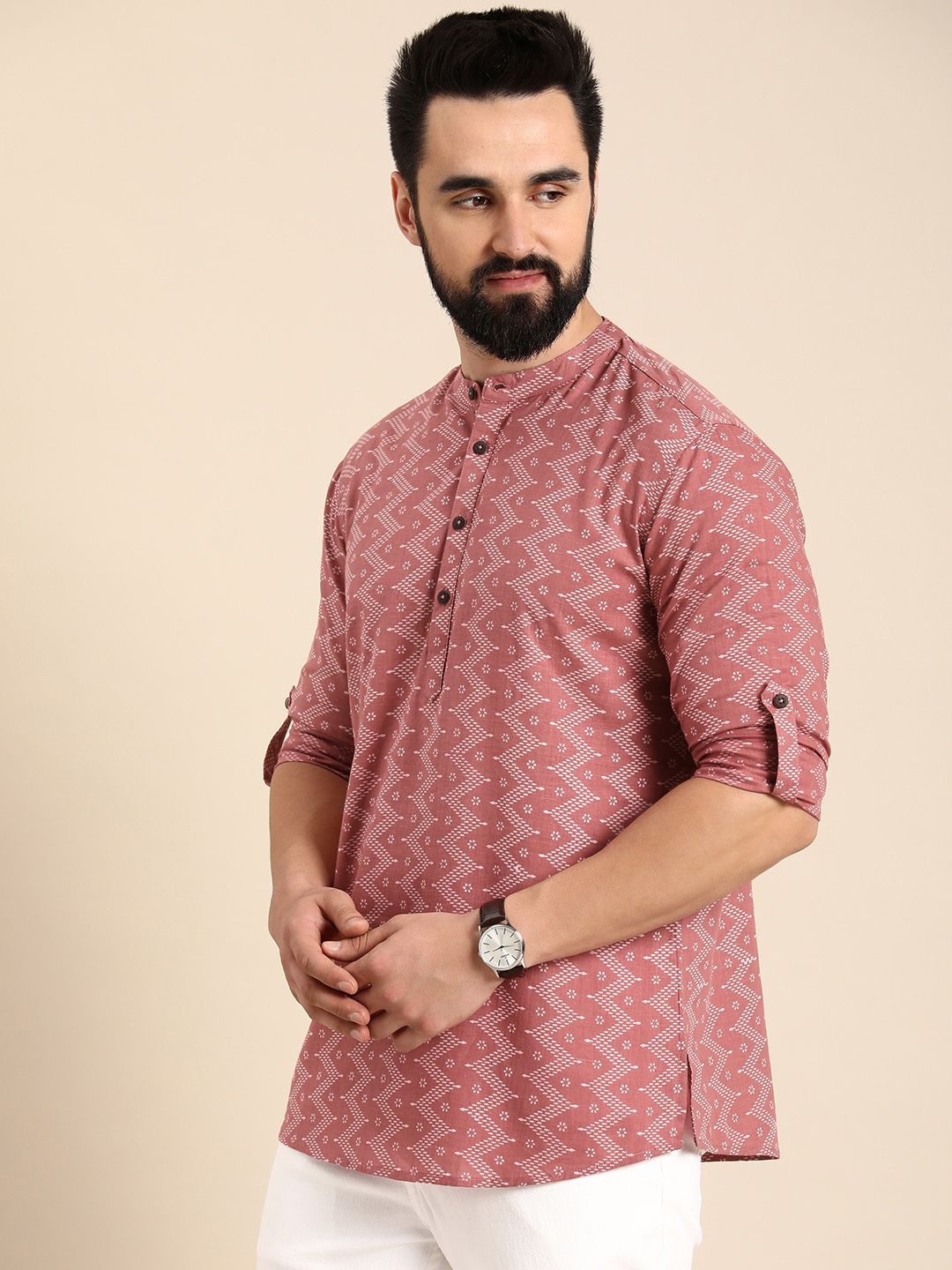 Anouk Men Geometric Printed Cotton Short Kurta