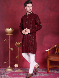 Jompers Geometric Embroidered Band Collar Chikankari Kurta