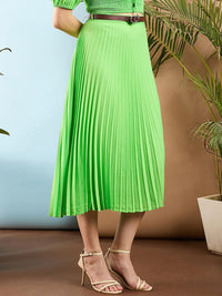 SASSAFRAS Resort Life Green Accordion Pleated Midi Skirt