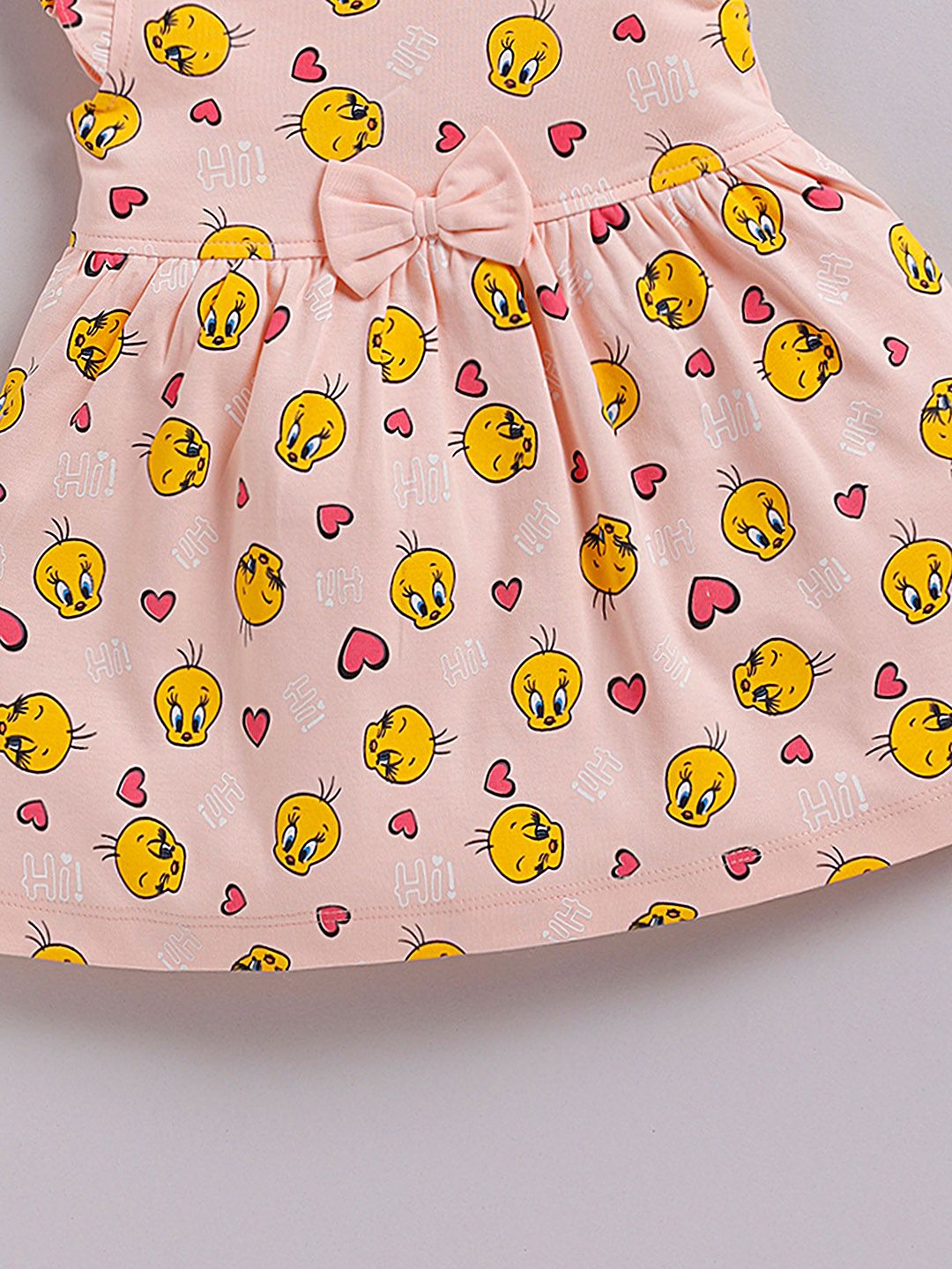 Happy Faces Girls Cotton Printed Flutter Sleeve Fit & Flare Dress