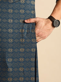 Anouk Men Navy Blue & Gold-Toned Printed Kurta