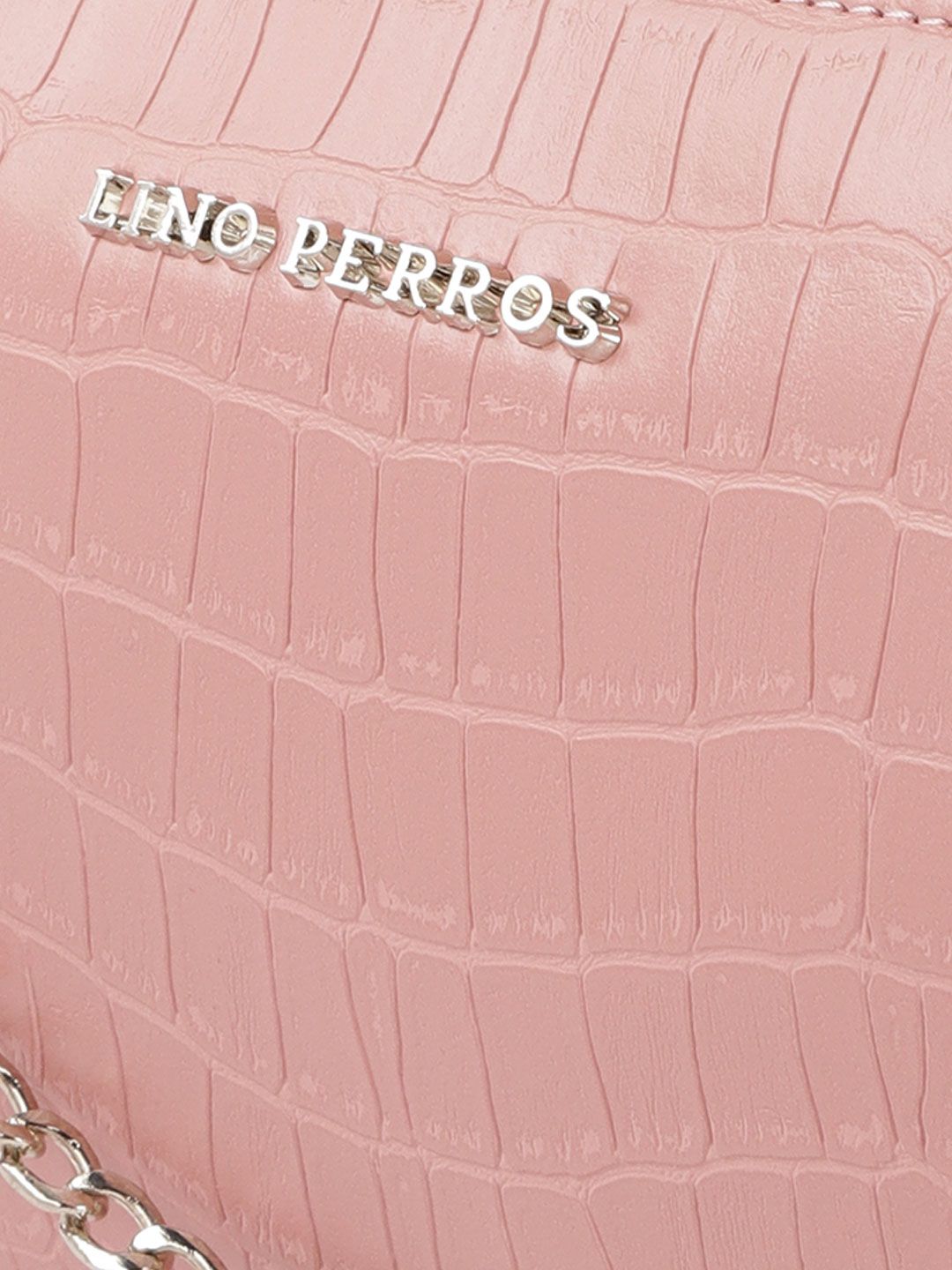 Lino Perros Peach-Coloured Croc Textured Baguette Bag