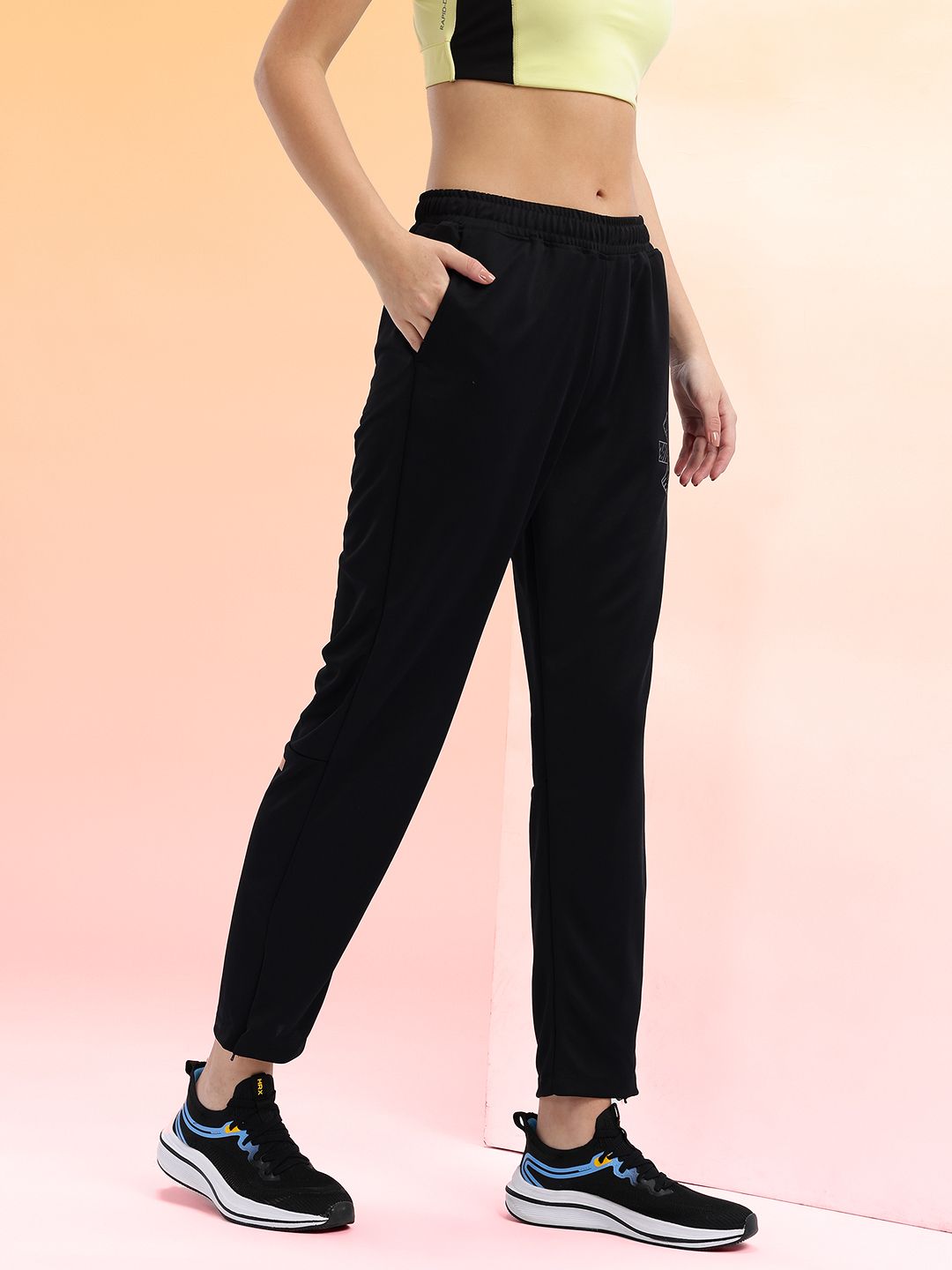 HRX by Hrithik Roshan Women Brand Logo Printed Rapid-Dry Cropped Running Track Pants