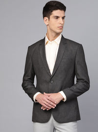 MANQ Men Charcoal Grey Slim Fit Solid Single Breasted Formal Blazer
