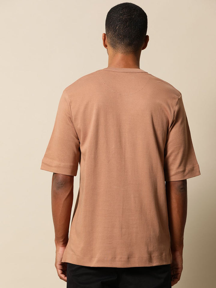Mr Bowerbird Men Peach-Coloured Pure Cotton Philosophy Crew Neck Oversized Pure Cotton T-shirt