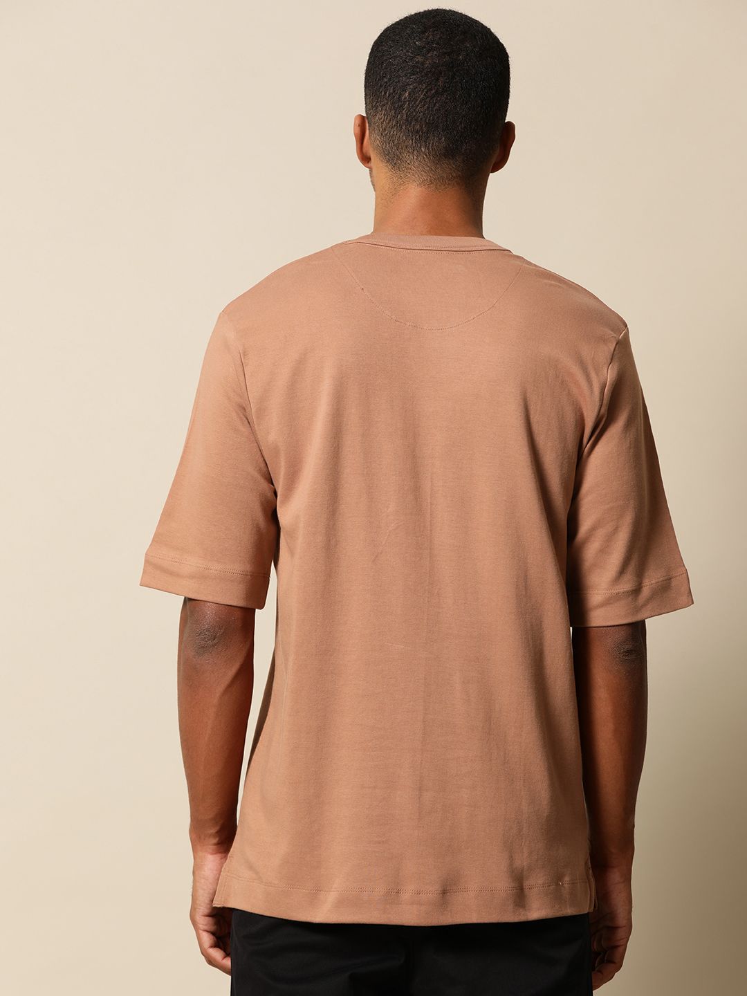 Mr Bowerbird Men Peach-Coloured Pure Cotton Philosophy Crew Neck Oversized Pure Cotton T-shirt