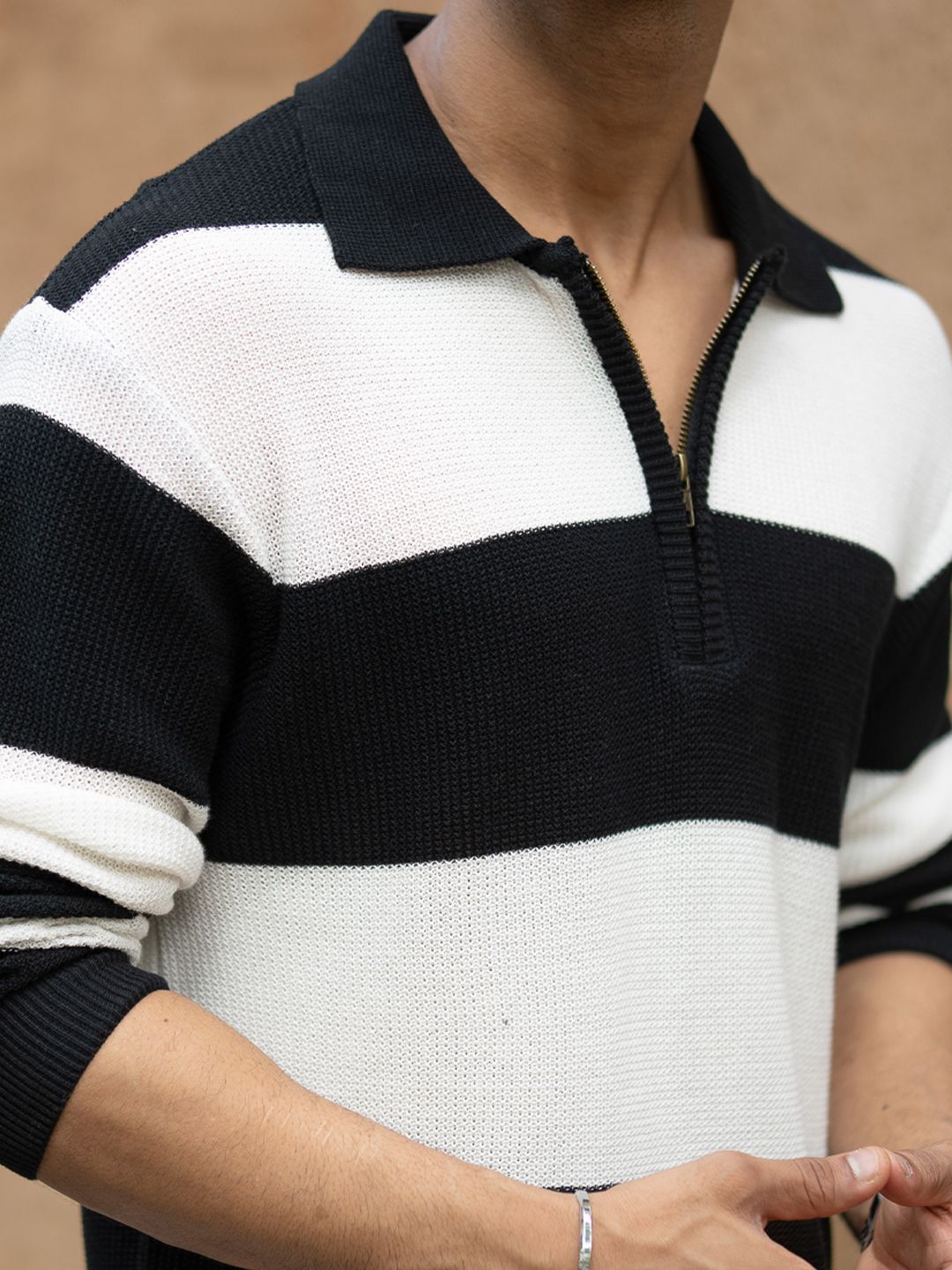 Powerlook Men Striped Polo Collar Cotton T-shirt