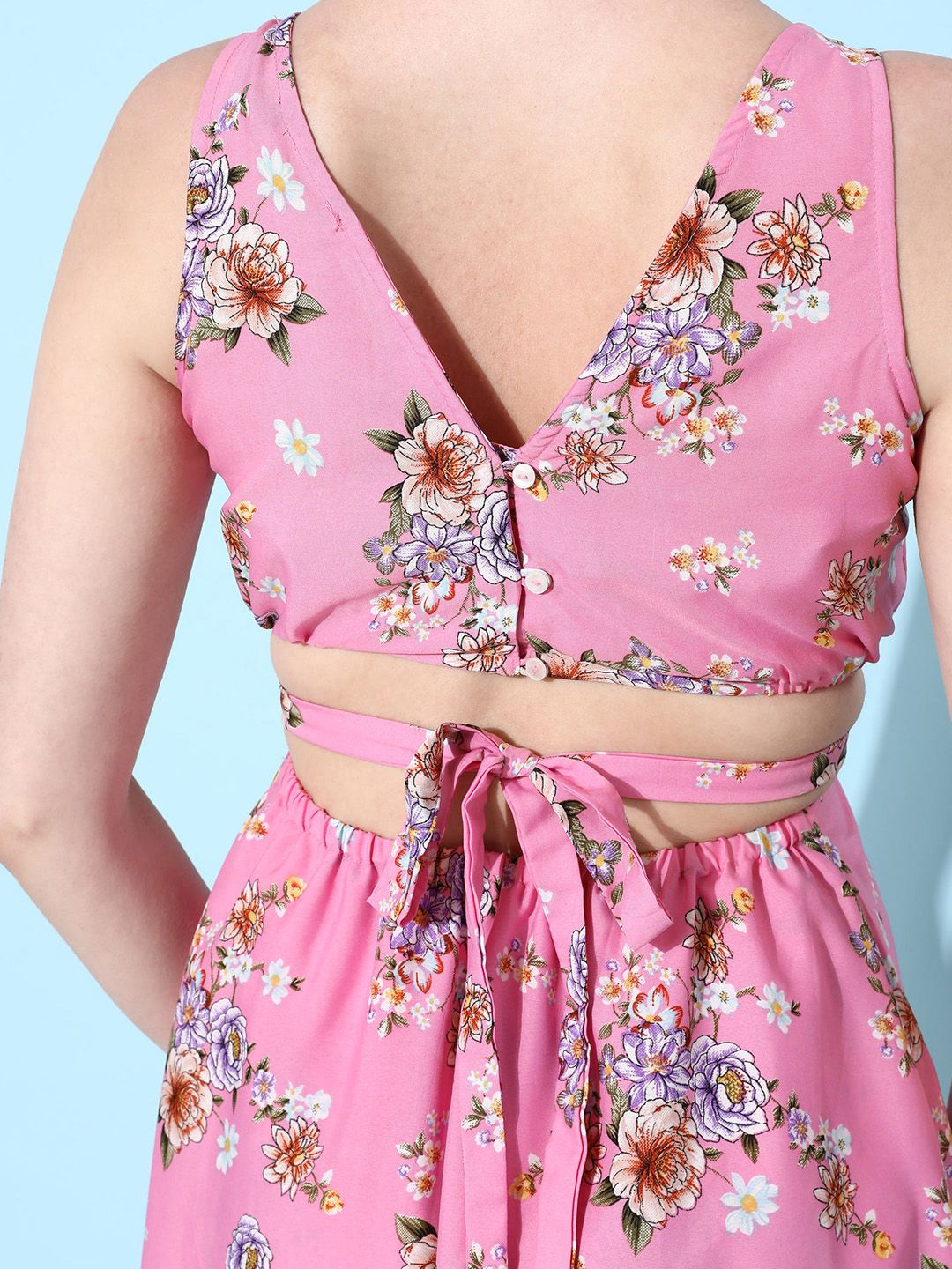 Dressberry Vibrant Pink Floral Print Hollerback Neck it Is A-Line Dress