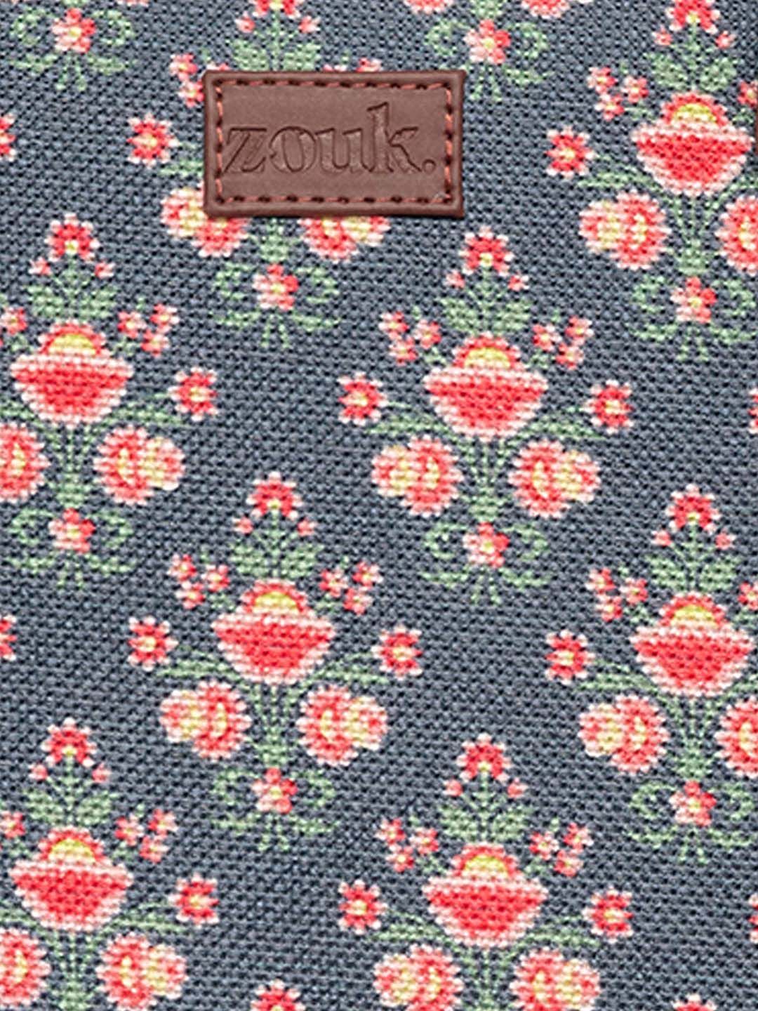 ZOUK Women Navy Blue & Brown Floral Laptop Structured Bag