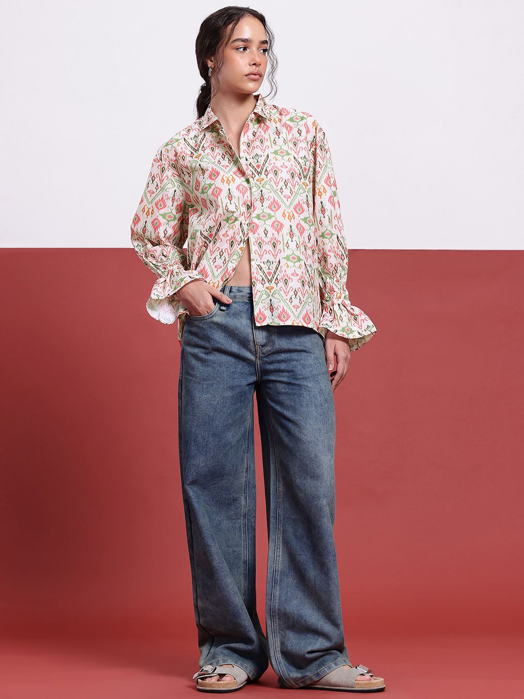 DressBerry Ikat Edge Printed Shirt Style Top