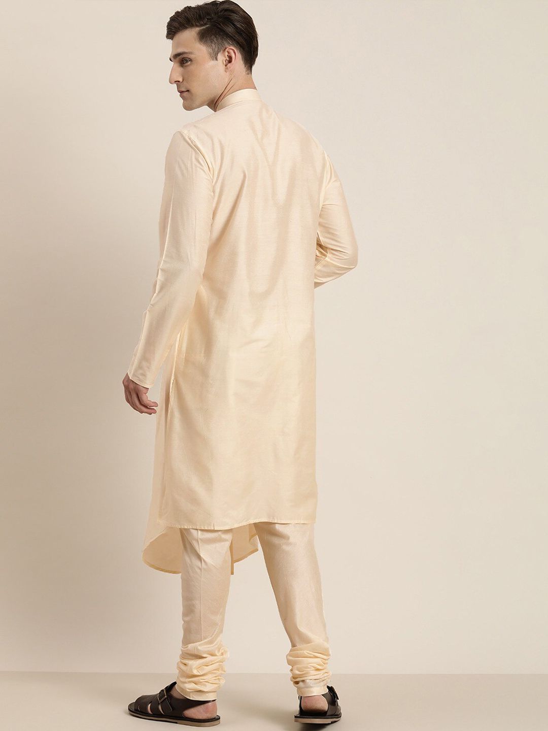 VASTRAMAY Men Cream-Coloured Angrakha Kurta