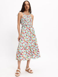 DressBerry Floral Fantasy Tiered Strappy Smocked Midi Dress