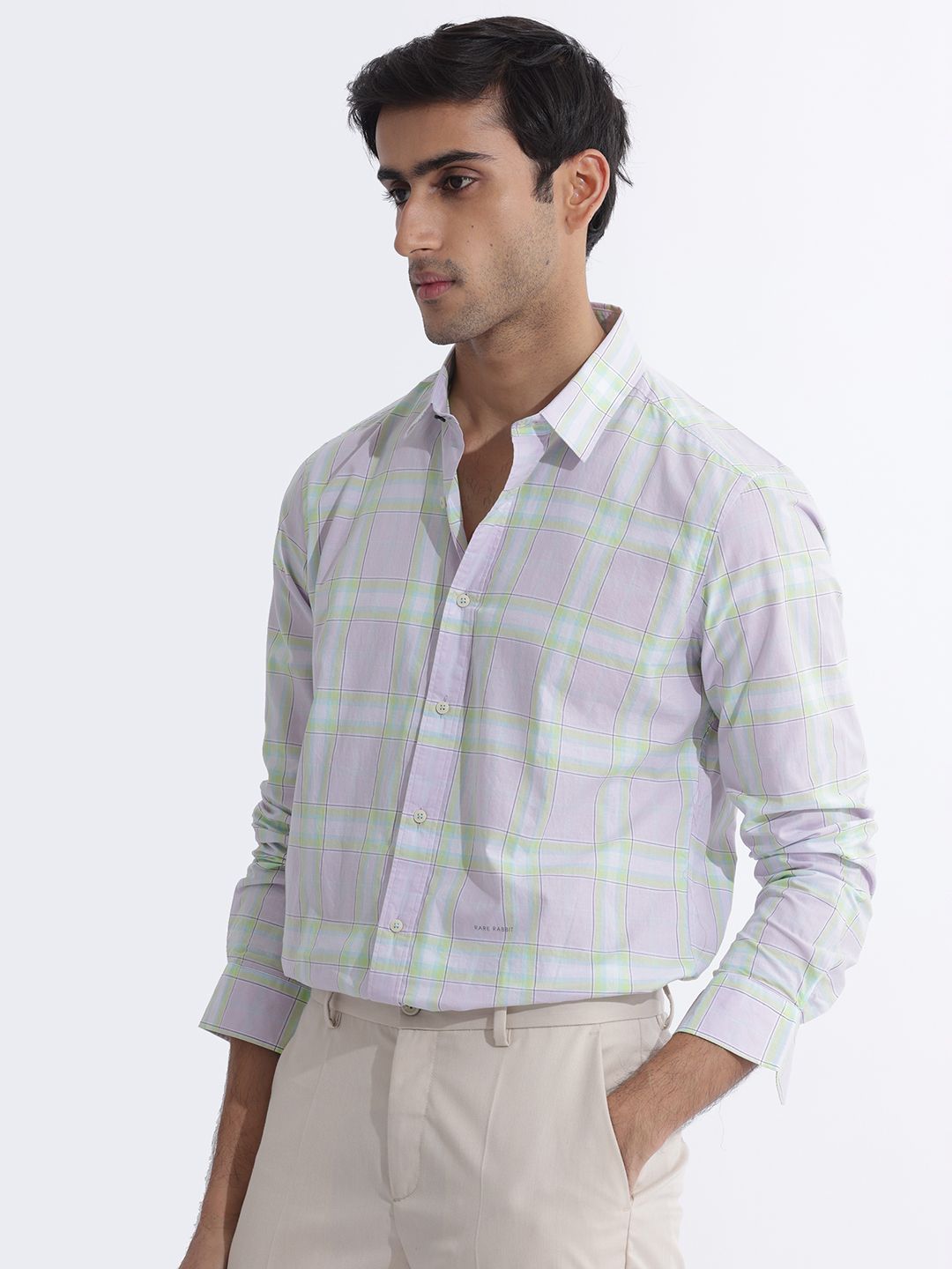 RARE RABBIT Men Lavender Custom Slim Fit Checked Casual Shirt