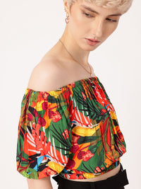 DressBerry Aloha Paradise Tropical Bardot Crop Top