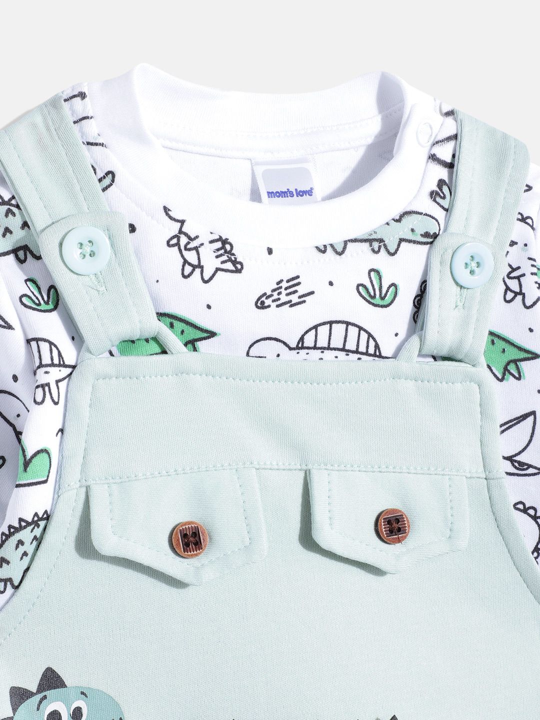 Moms Love Infant Boys Pure Cotton Printed Dungaree With T-Shirt