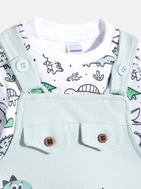 Moms Love Infant Boys Pure Cotton Printed Dungaree With T-Shirt