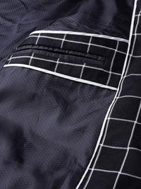 MANQ Men Navy Blue & White Checked Slim Fit Single Breasted Party Blazer