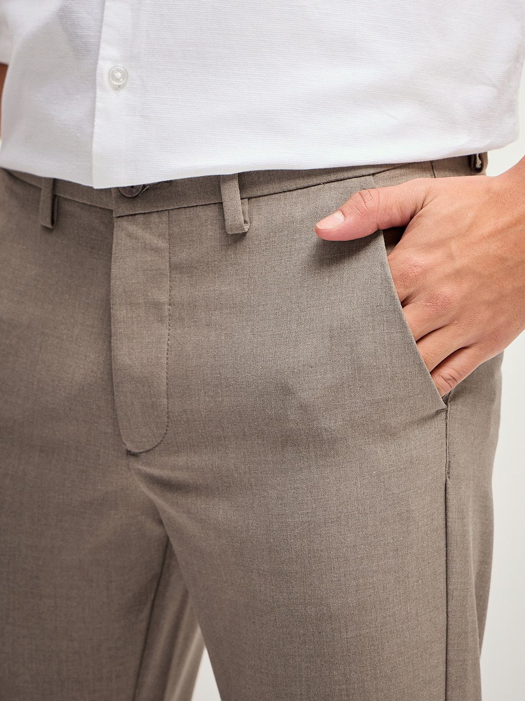 THE BEAR HOUSE Men Solid 4 Way Stretch Formal Trouser