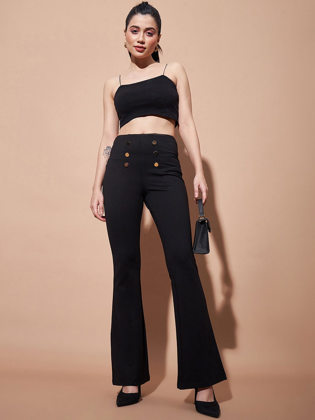 SASSAFRAS BASICS Women Flared Fit High-Rise Bootcut Trousers