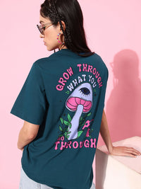 DILLINGER Blue & Pink Printed Oversized Pure Cotton Longline T-shirt