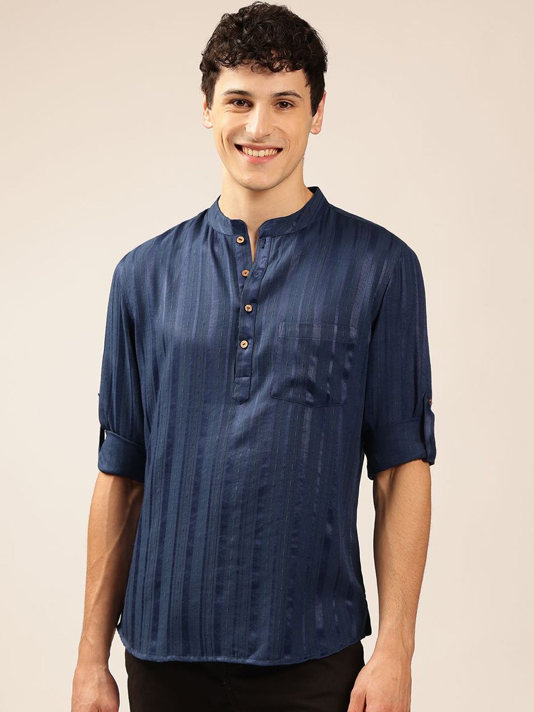 Anouk Men Striped Self Design Short Kurta