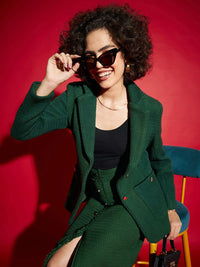 SASSAFRAS Green Self Design Notched Lapel Collar Pure Cotton Single-Breasted Blazer