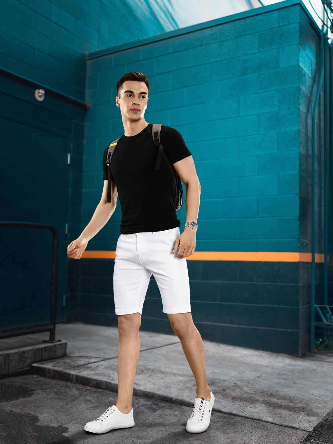 HIGHLANDER Men White Solid Slim Fit Chino Shorts