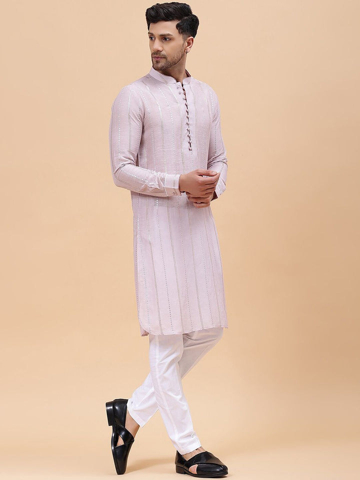 See Designs Woven Design Mandarin Collar Kurta with Pyjamas