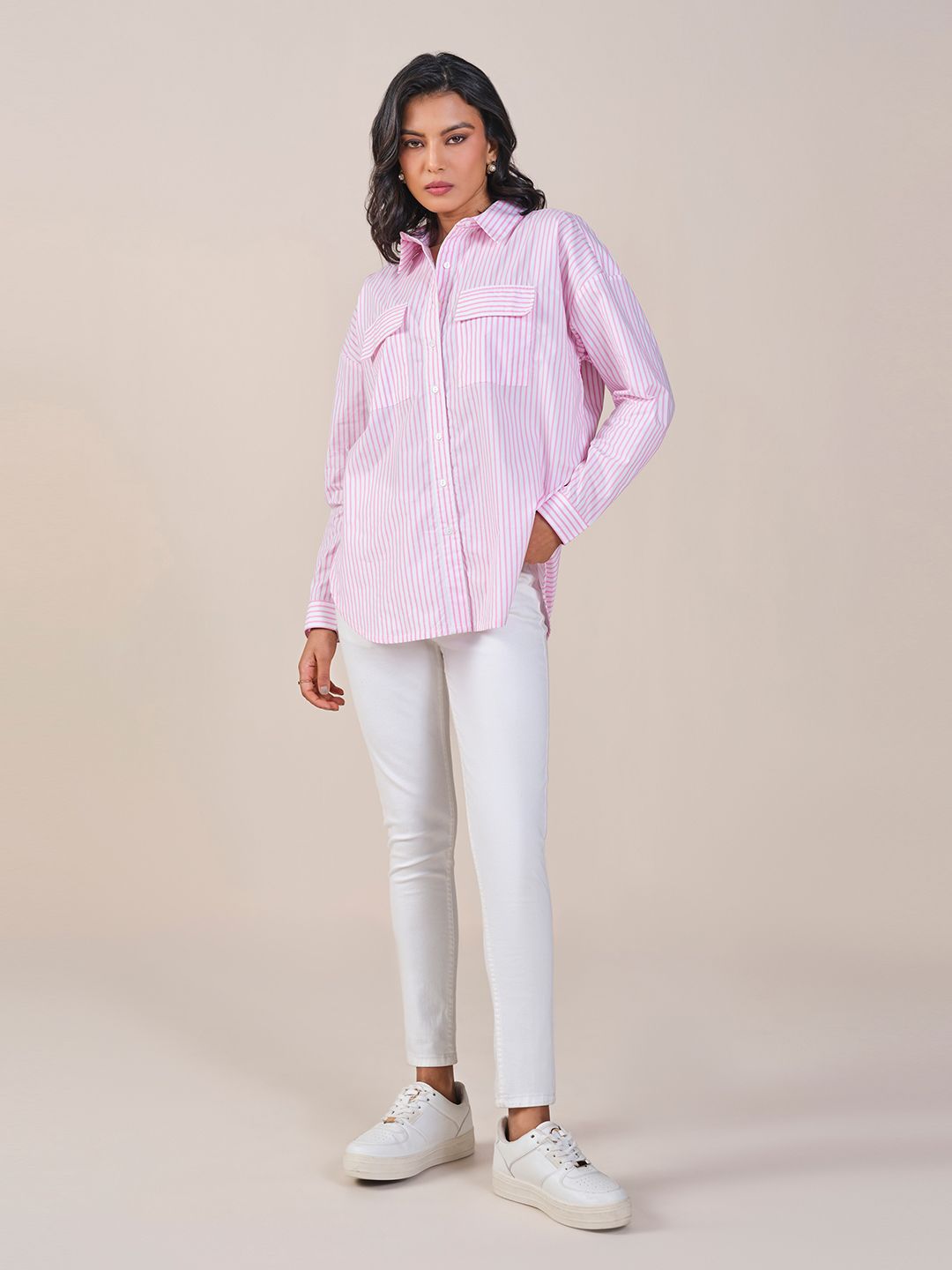 AND Striped Shirt Style Cotton Top