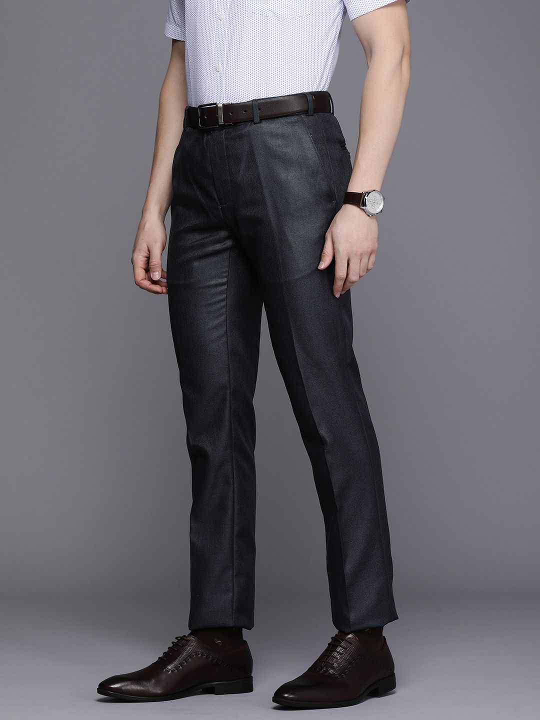 Raymond Men Self Design Textured Slim Fit Formal Trousers