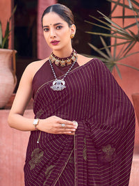 Saree mall Striped Embellished Beads and Stones Poly Georgette Saree