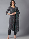 W Geometric Print Rayon Kurta With Slim Pant & Dupatta