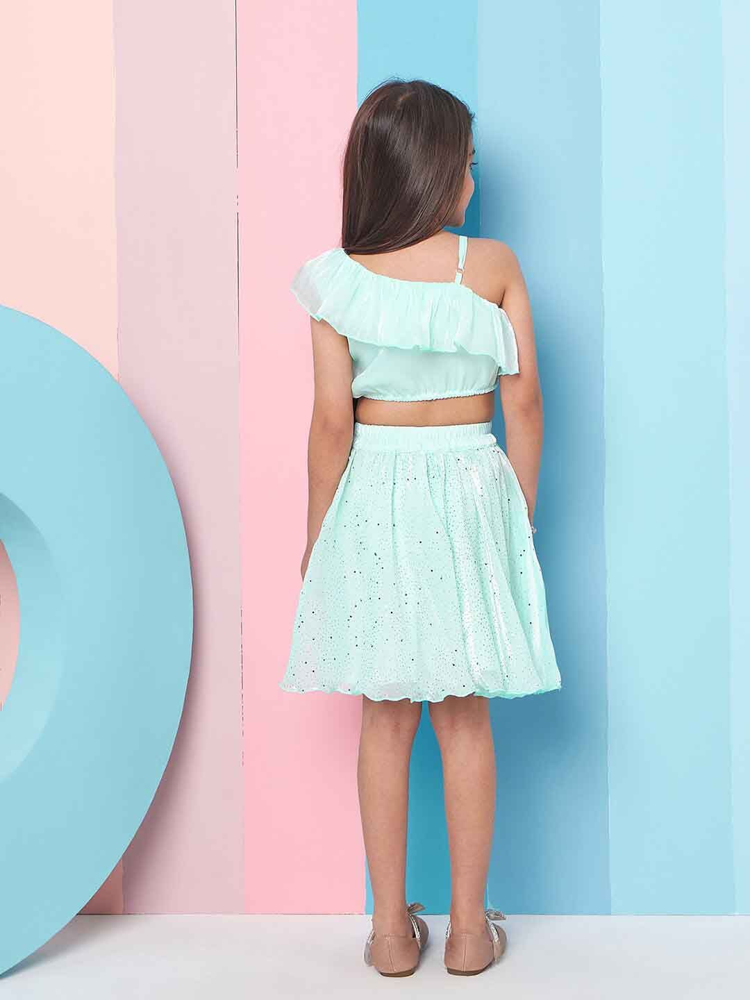 pspeaches Girls Embellished One Shoulder Top with Skirt