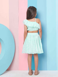 pspeaches Girls Embellished One Shoulder Top with Skirt